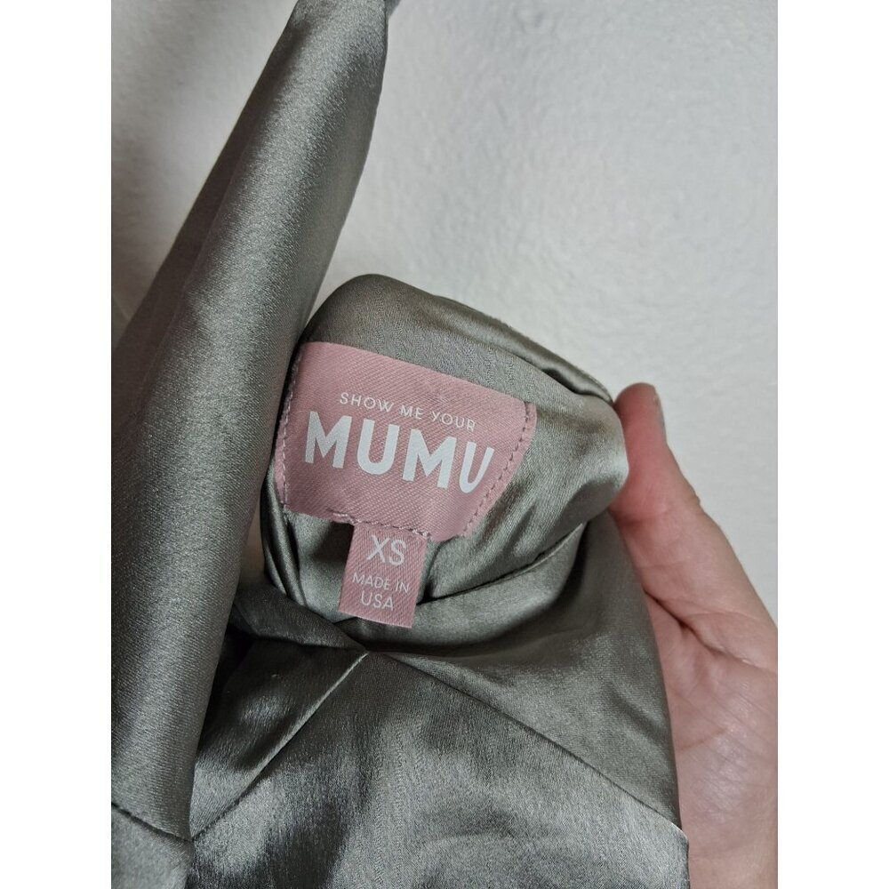 NWOT Show Me Your MuMu Dress Satin Floor Length Formal Gown Low Back Green XS - Picture 7 of 7